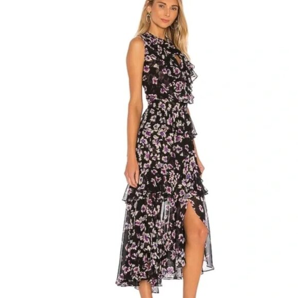 Misa Los Angeles Catherine dress in Black Purple Floral - Picture 2 of 11